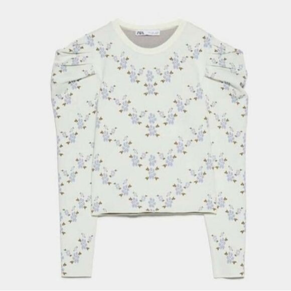 Kiss The Stars Floral knit blouse,Balloon Shoulder, Size XS - Picture 4 of 8